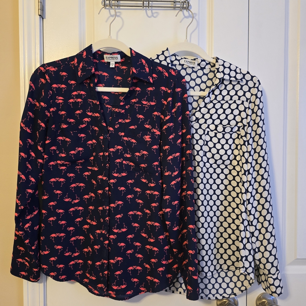 Express Flamingo and Polka Dot Blouses